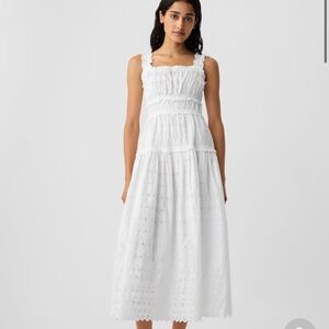 GAP x DOEN White Eyelet Smocked Midi Dress